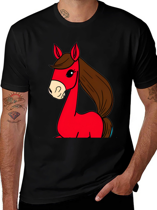 Cartoon Horse Graphic Tee - Unisex Black T-Shirt