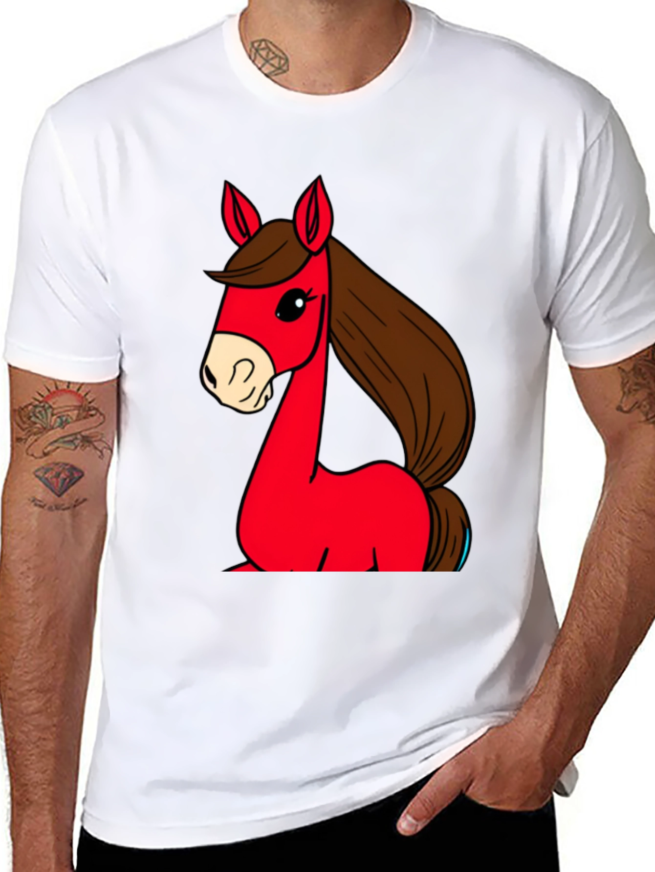 Cartoon Horse Graphic Tee - Unisex Black T-Shirt
