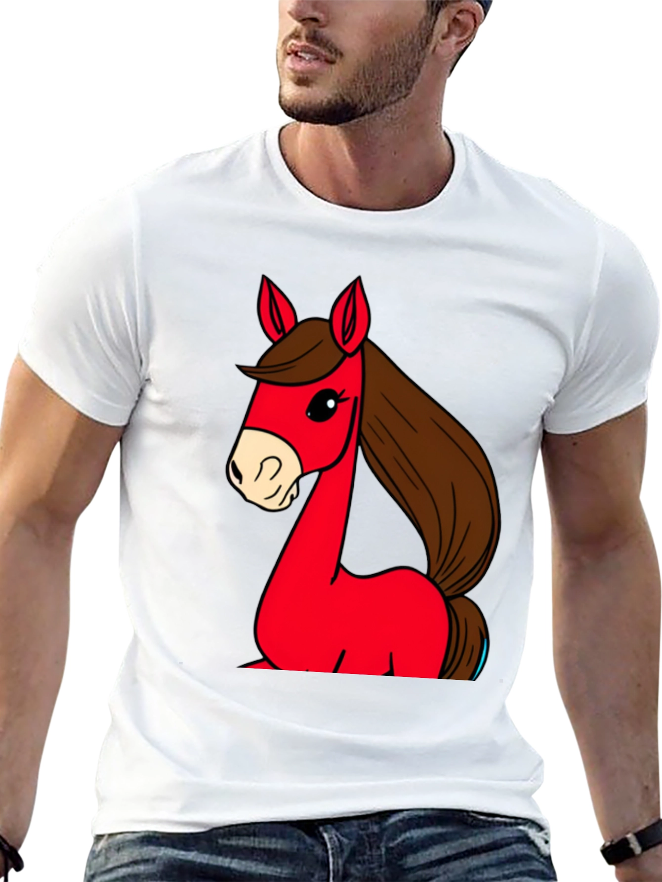Cartoon Horse Graphic Tee - Unisex Black T-Shirt