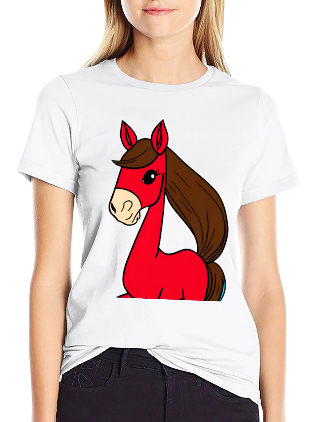 Cartoon Horse Graphic Tee - Unisex Black T-Shirt