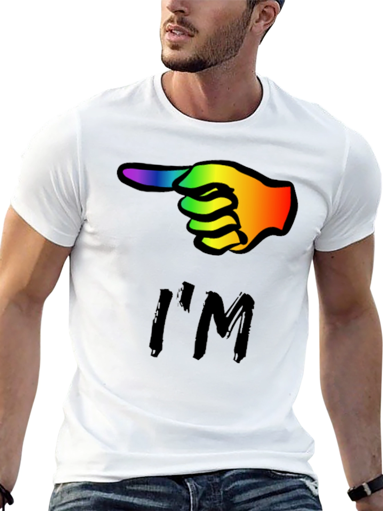 Rainbow Finger Pointing T-Shirt - Black Cotton Tee