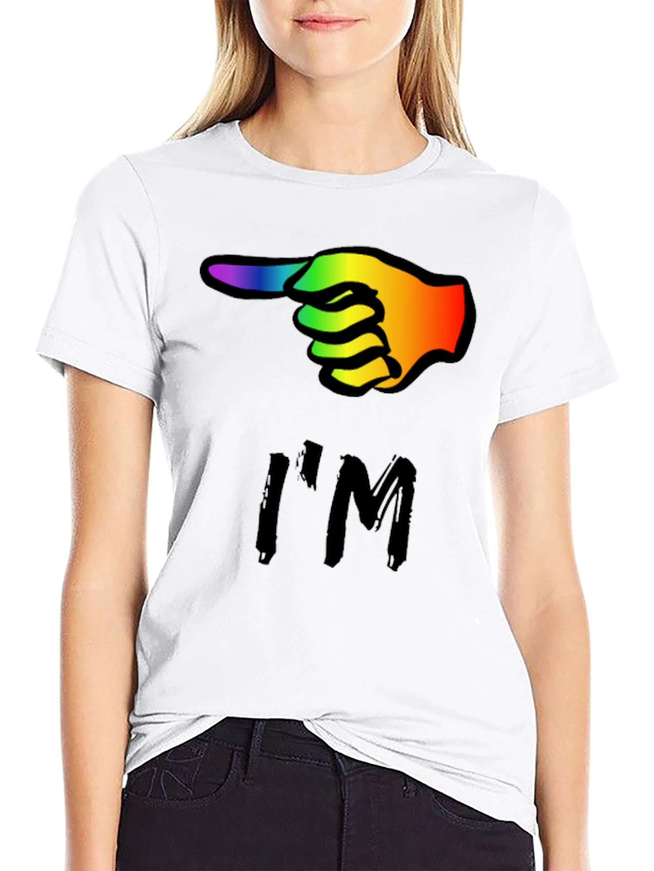 Rainbow Finger Pointing T-Shirt - Black Cotton Tee
