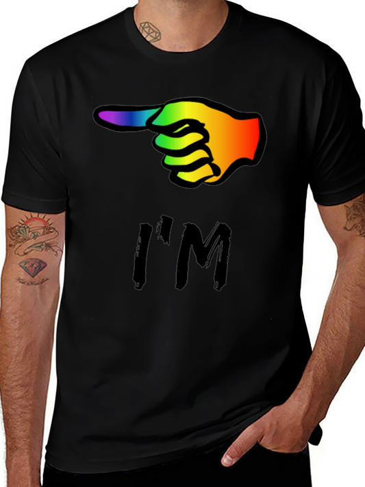 Rainbow Finger Pointing T-Shirt - Black Cotton Tee