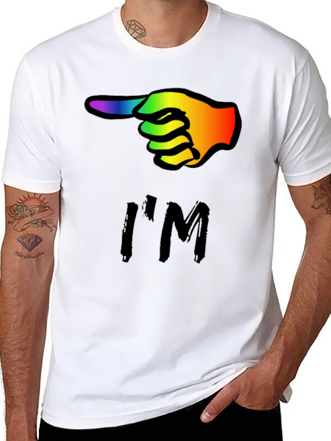 Rainbow Finger Pointing T-Shirt - Black Cotton Tee