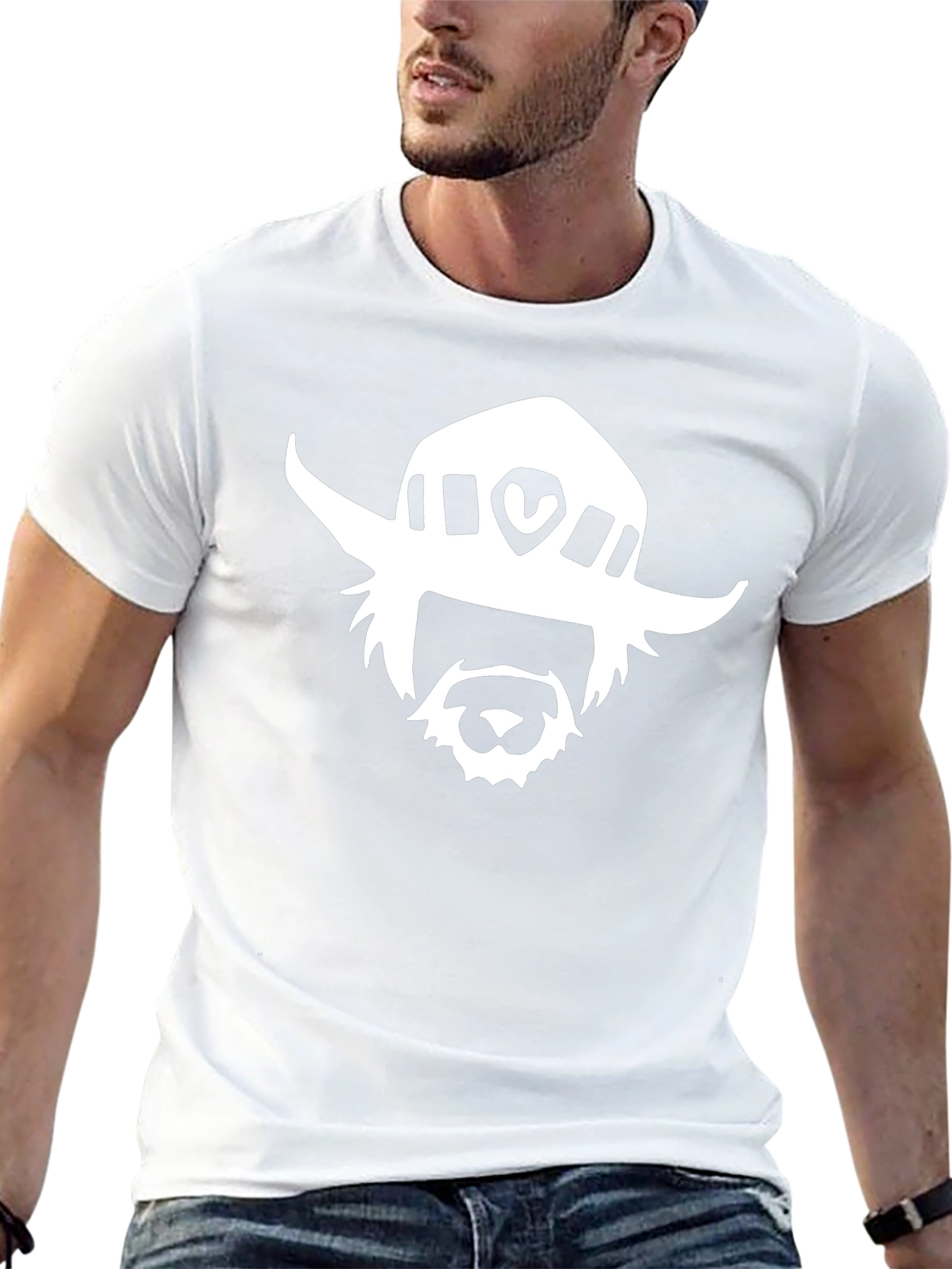 Black T-Shirt with White Cartoon Face Graphic