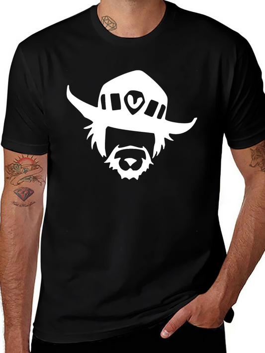 Black T-Shirt with White Cartoon Face Graphic