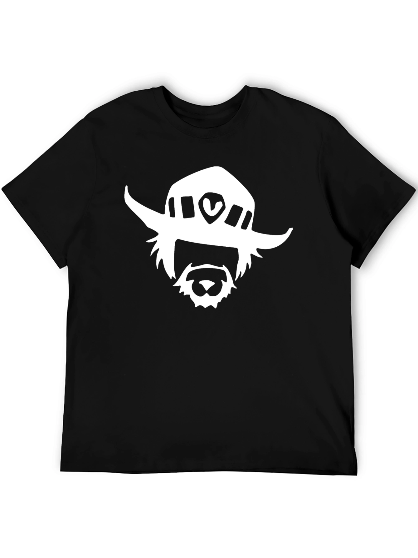 Black T-Shirt with White Cartoon Face Graphic