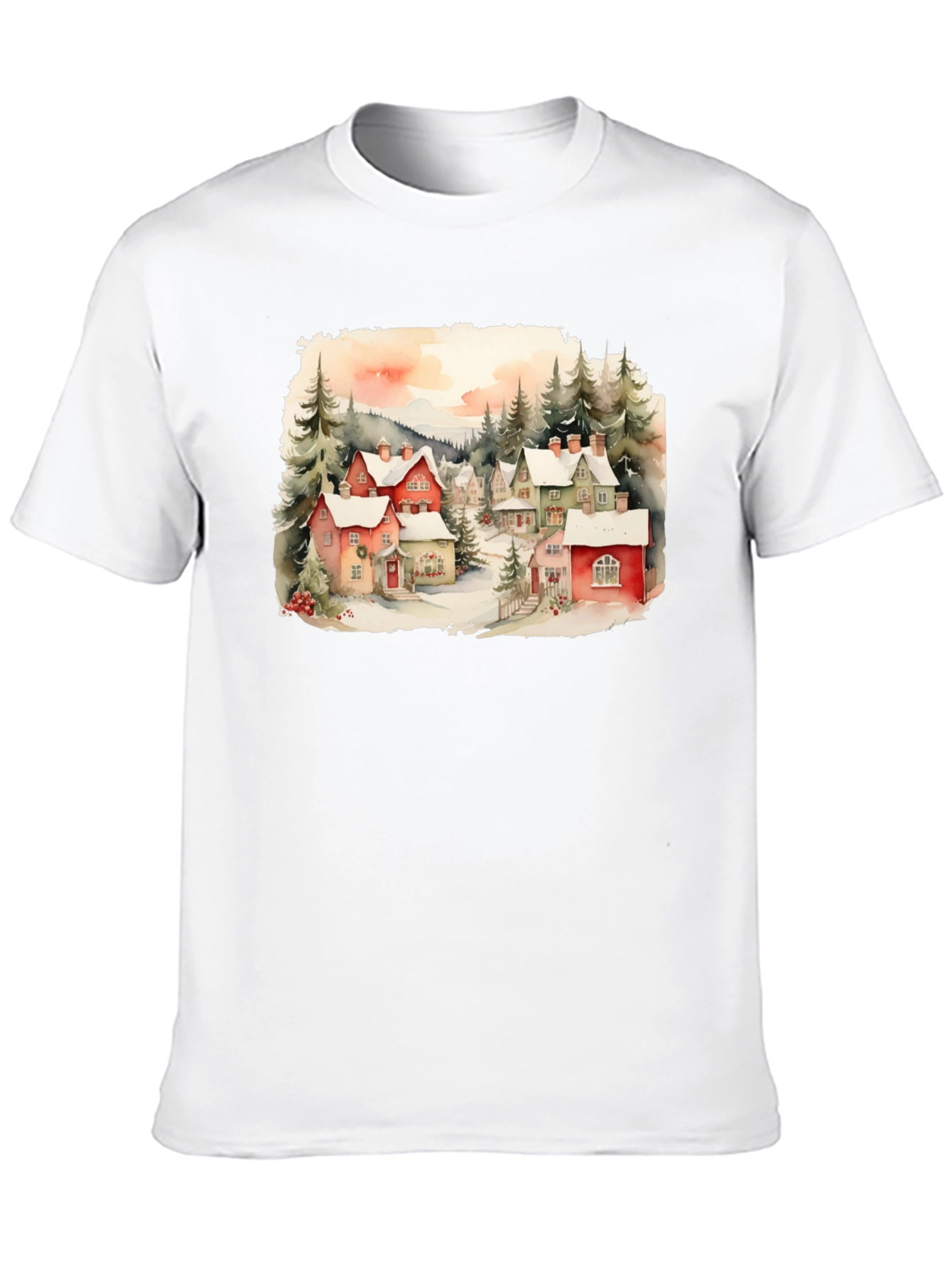 Watercolor Winter Village T-Shirt
