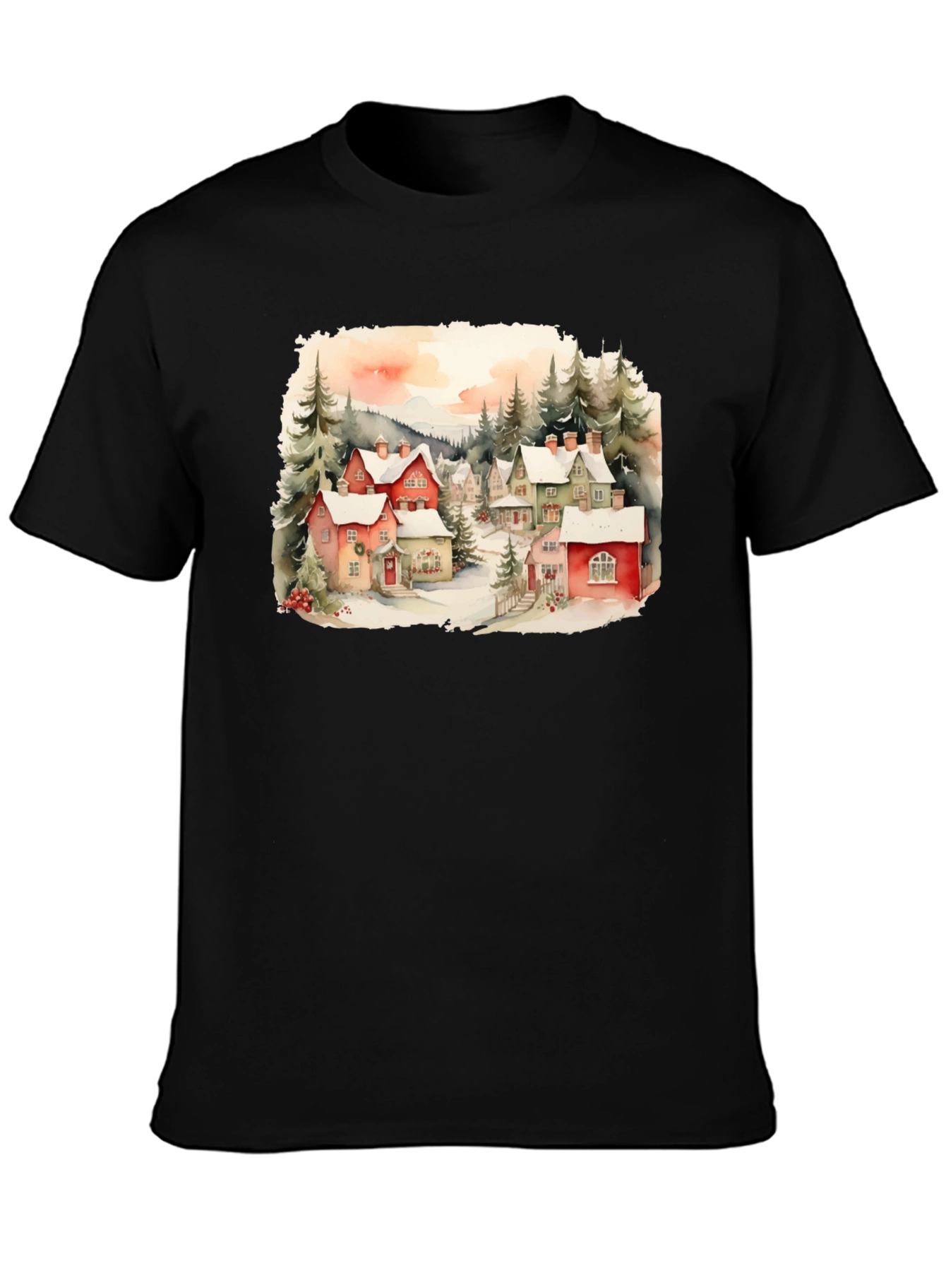 Watercolor Winter Village T-Shirt
