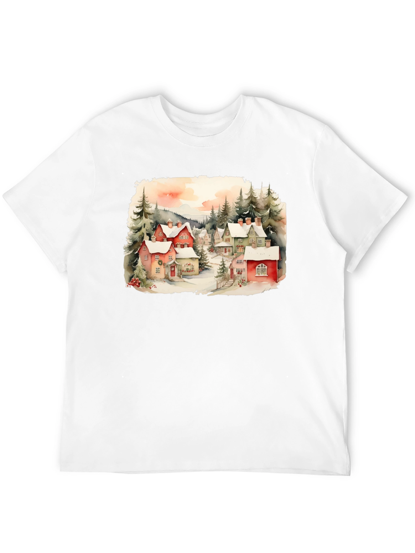 Watercolor Winter Village T-Shirt