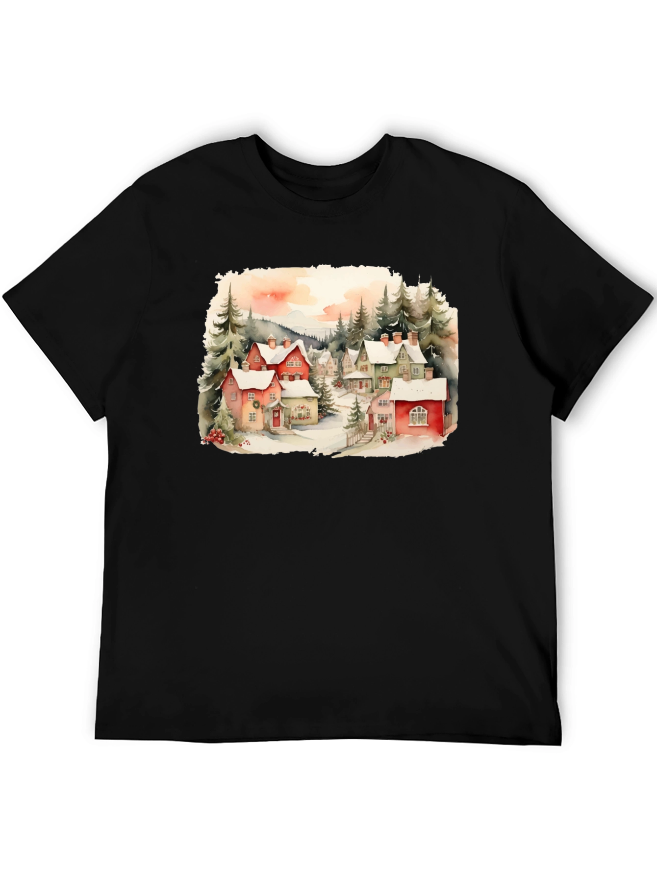 Watercolor Winter Village T-Shirt