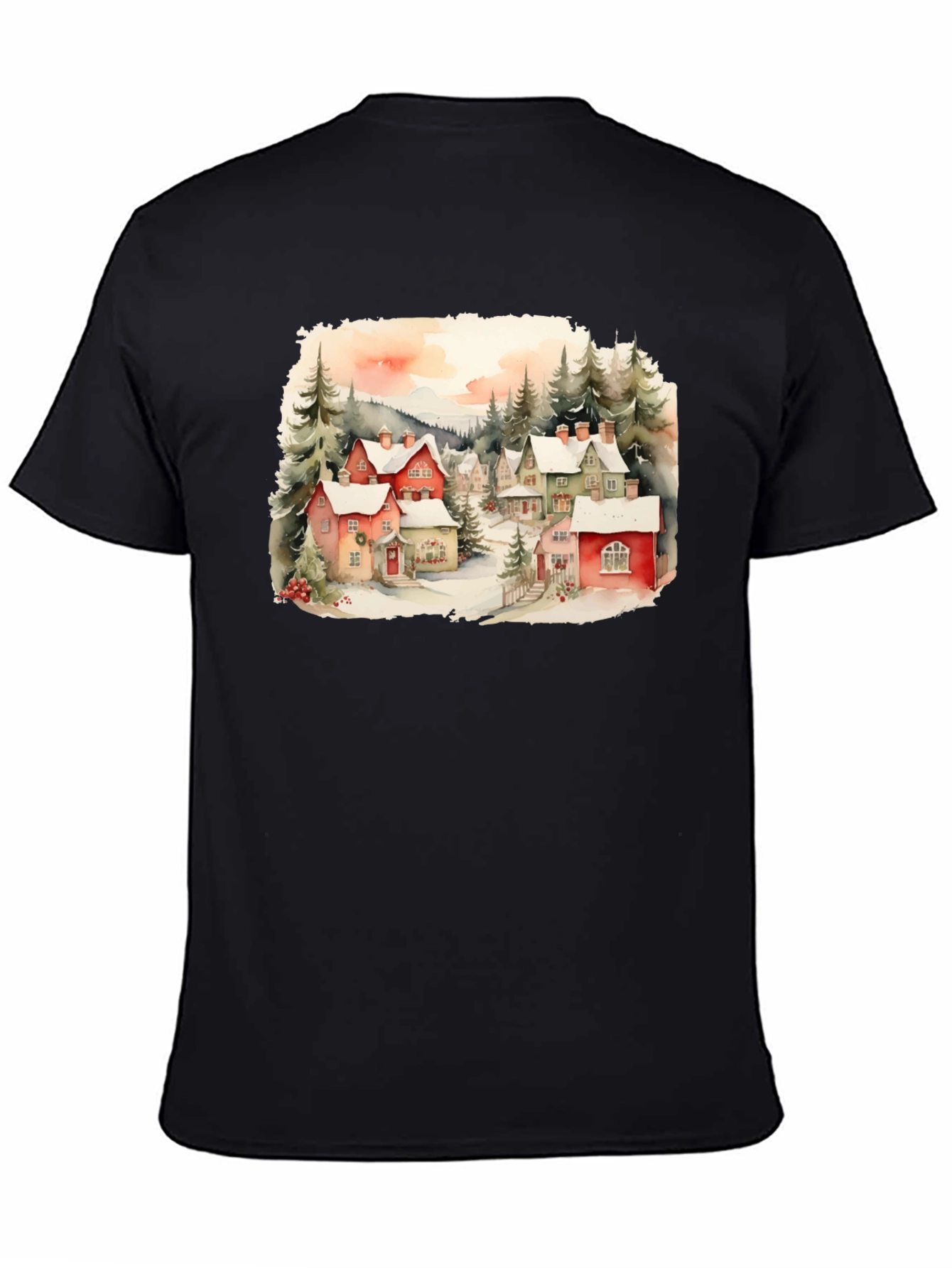 Watercolor Winter Village T-Shirt