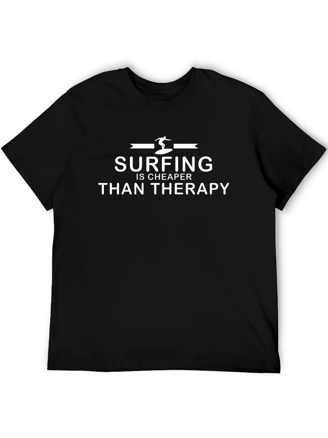 Surfing is Cheaper Than Therapy Black T-Shirt