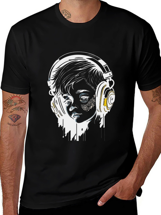 Headphones Graphic Tee - Stylish Black T-Shirt