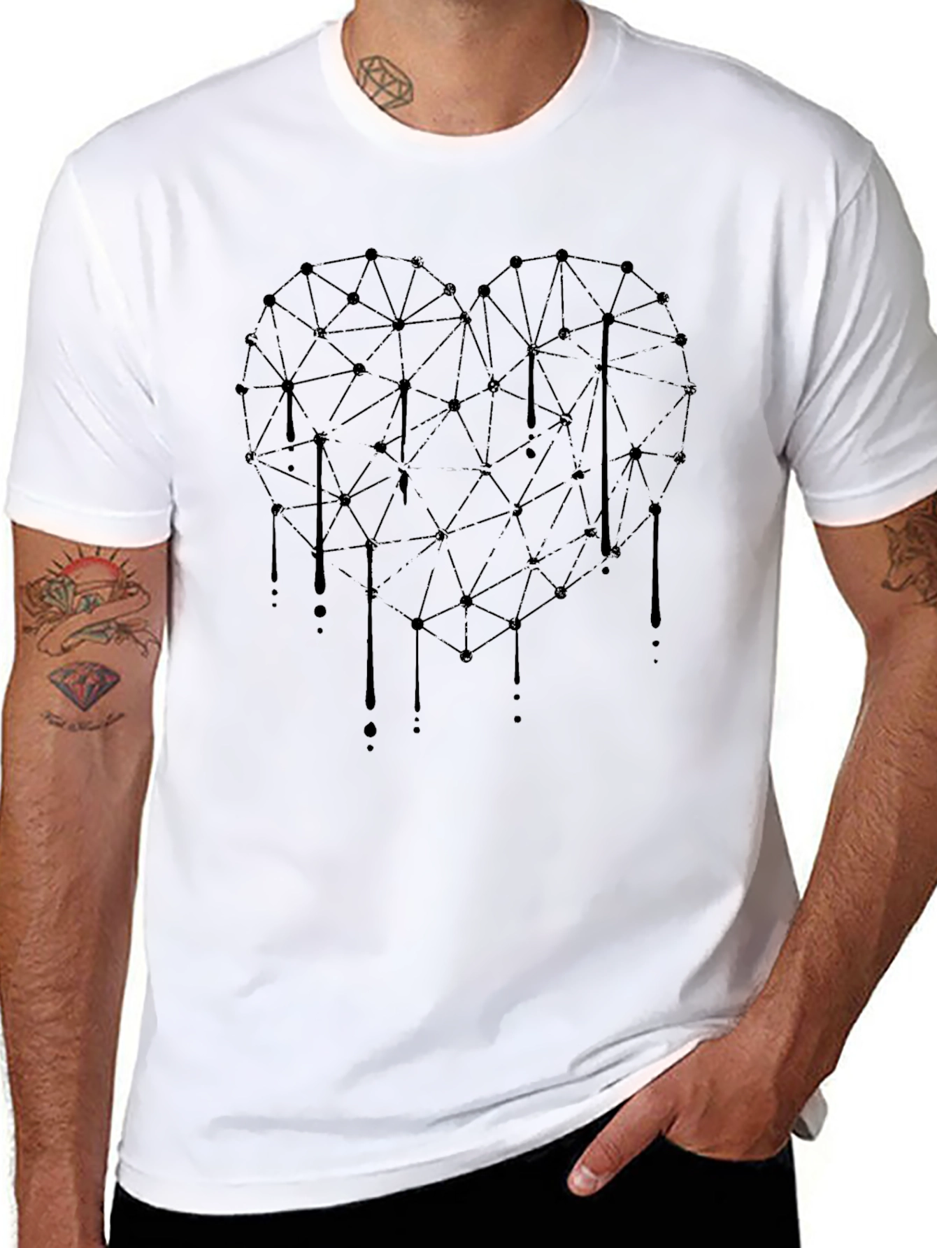 Geometric Heart Drip Black T-Shirt