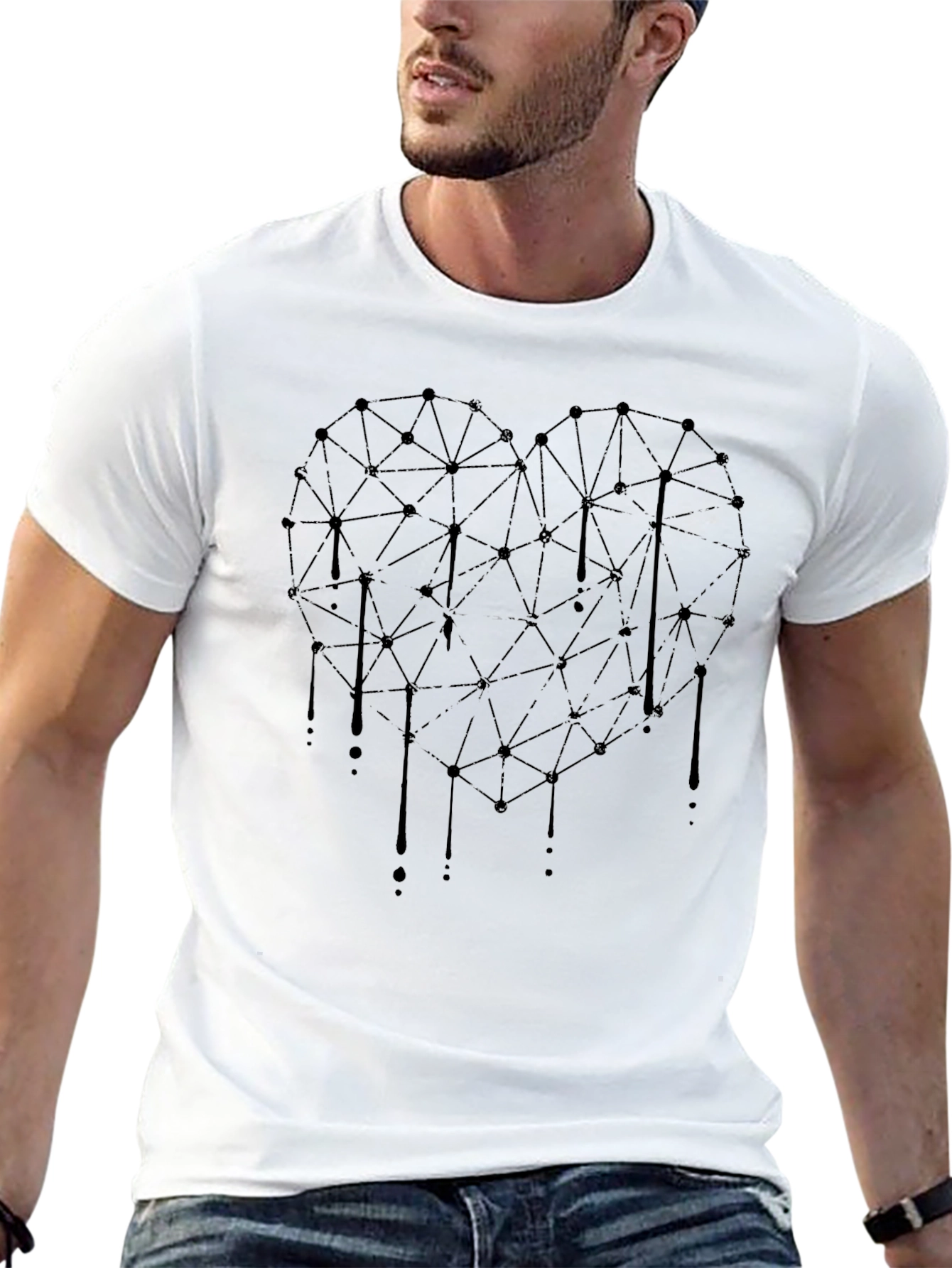 Geometric Heart Drip Black T-Shirt