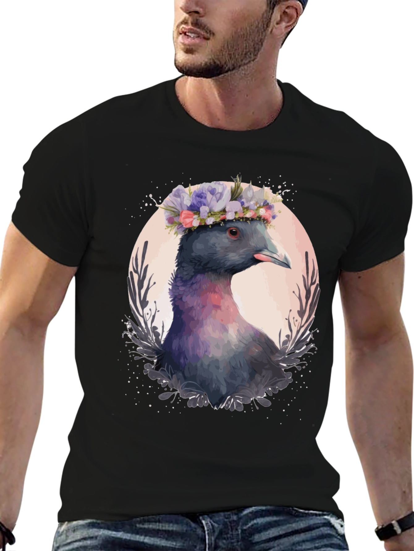 Pigeon in Bloom T-Shirt - Unique Bird Graphic Tee