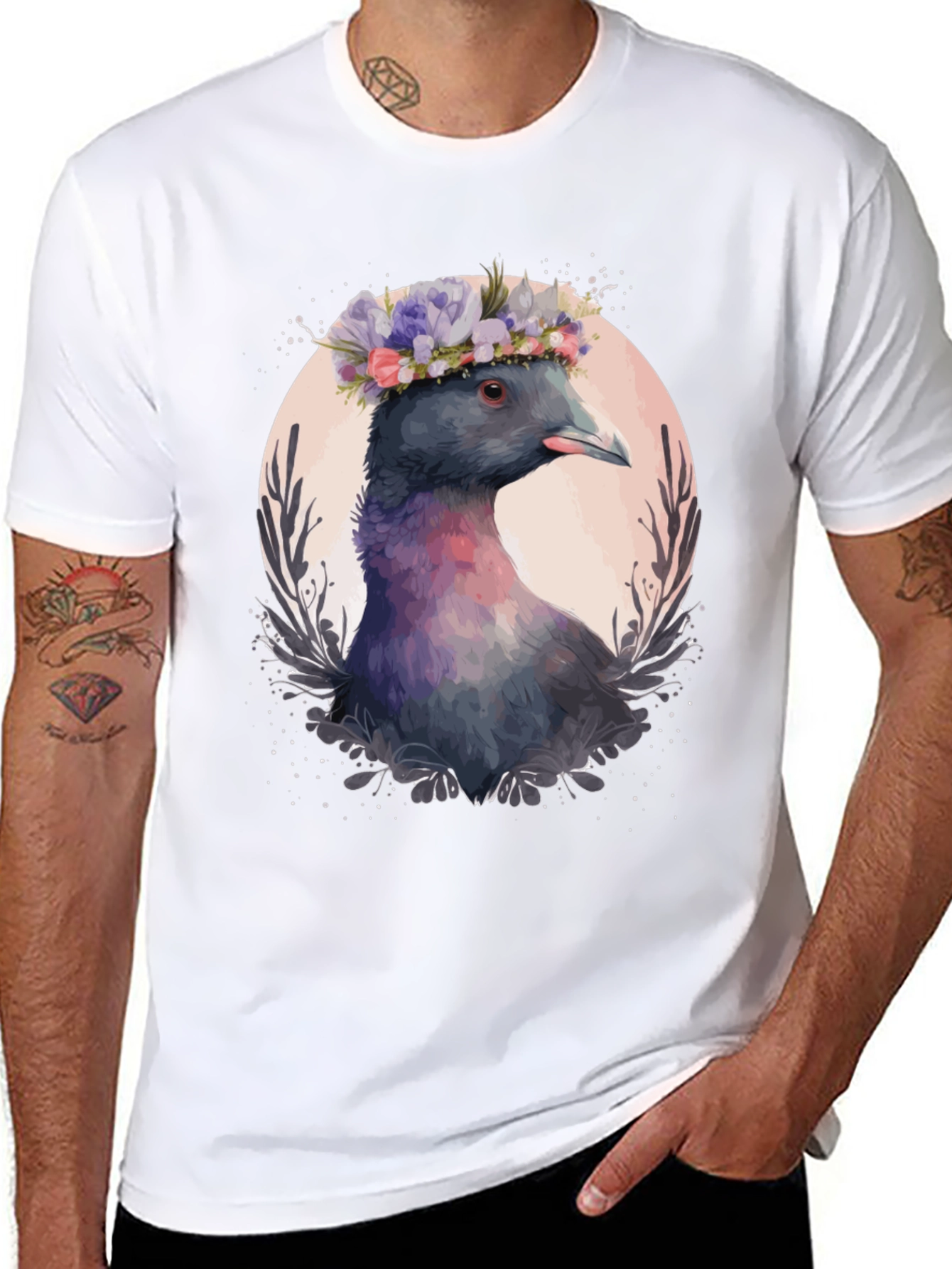 Pigeon in Bloom T-Shirt - Unique Bird Graphic Tee