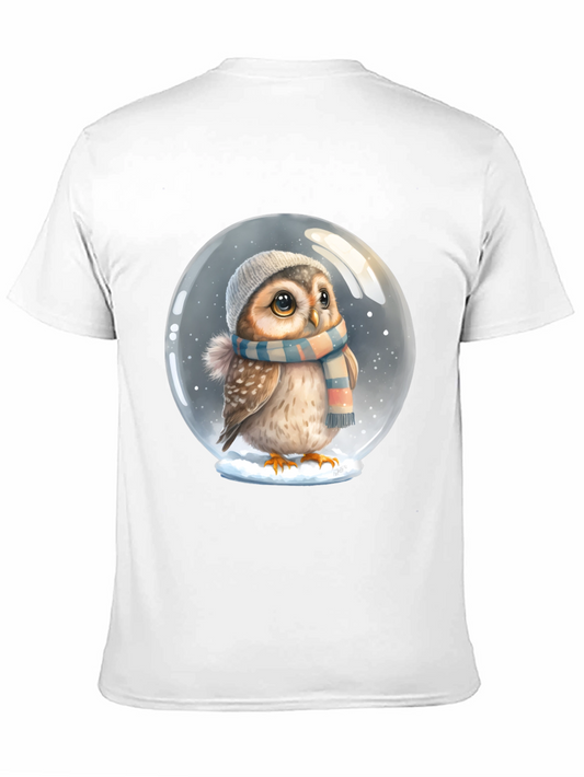 Cute Owl in Snow Globe Black T-Shirt