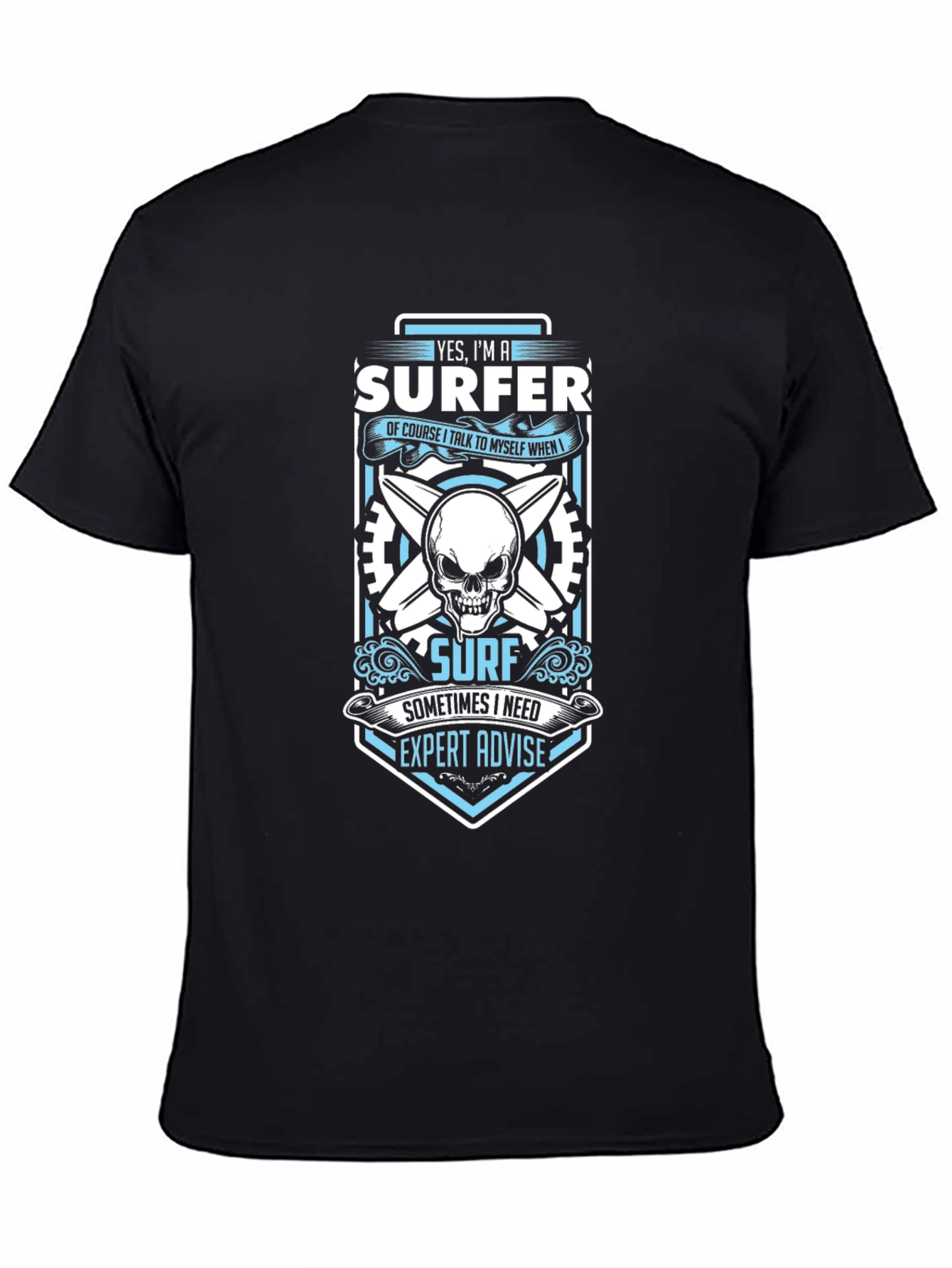 Surfer Skull Graphic T-Shirt - Black