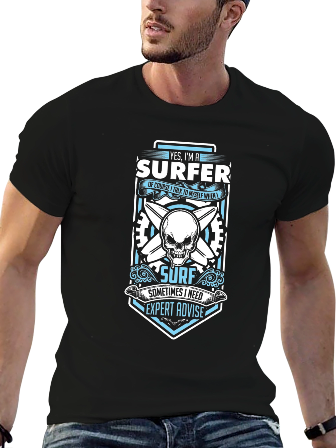 Surfer Skull Graphic T-Shirt - Black
