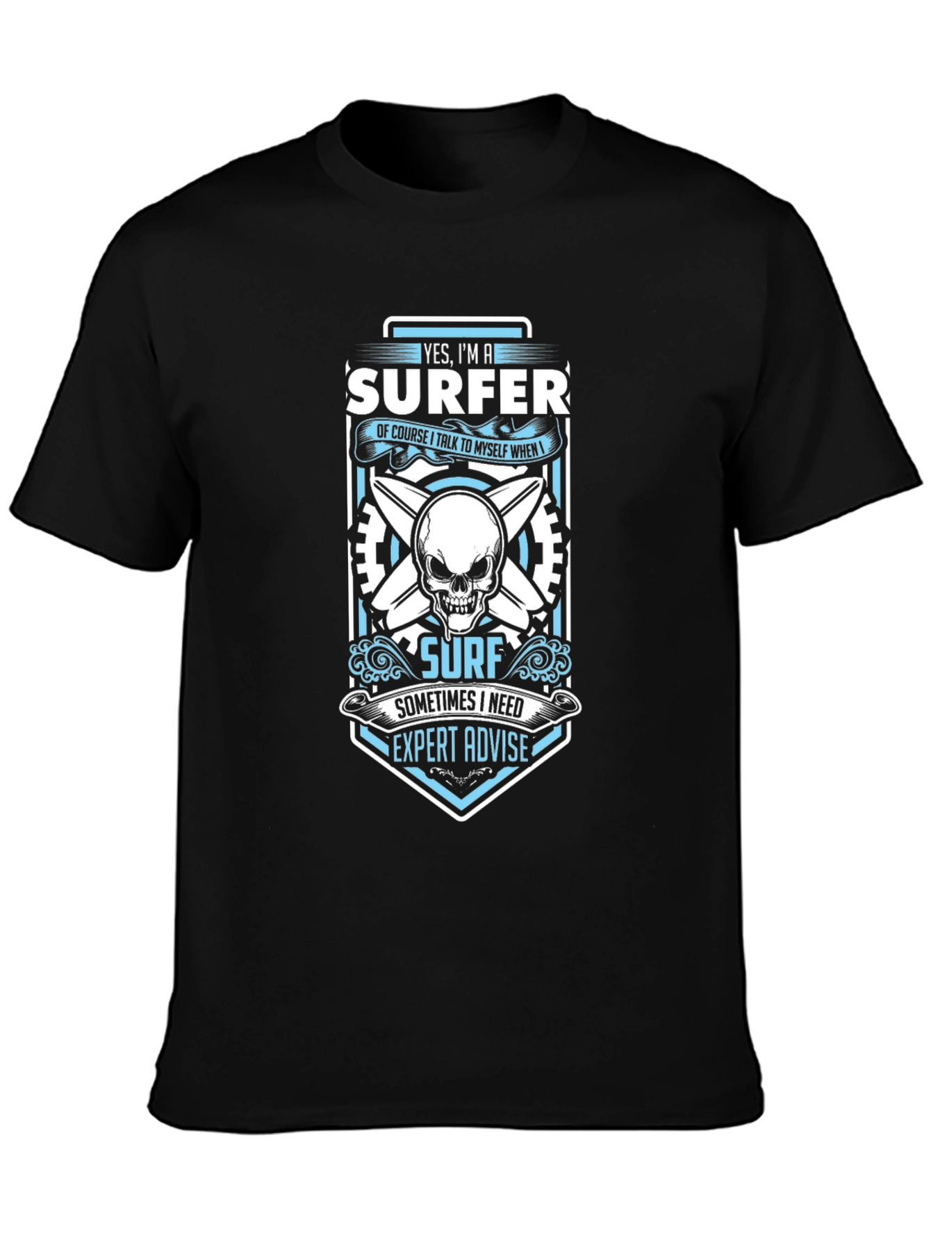 Surfer Skull Graphic T-Shirt - Black