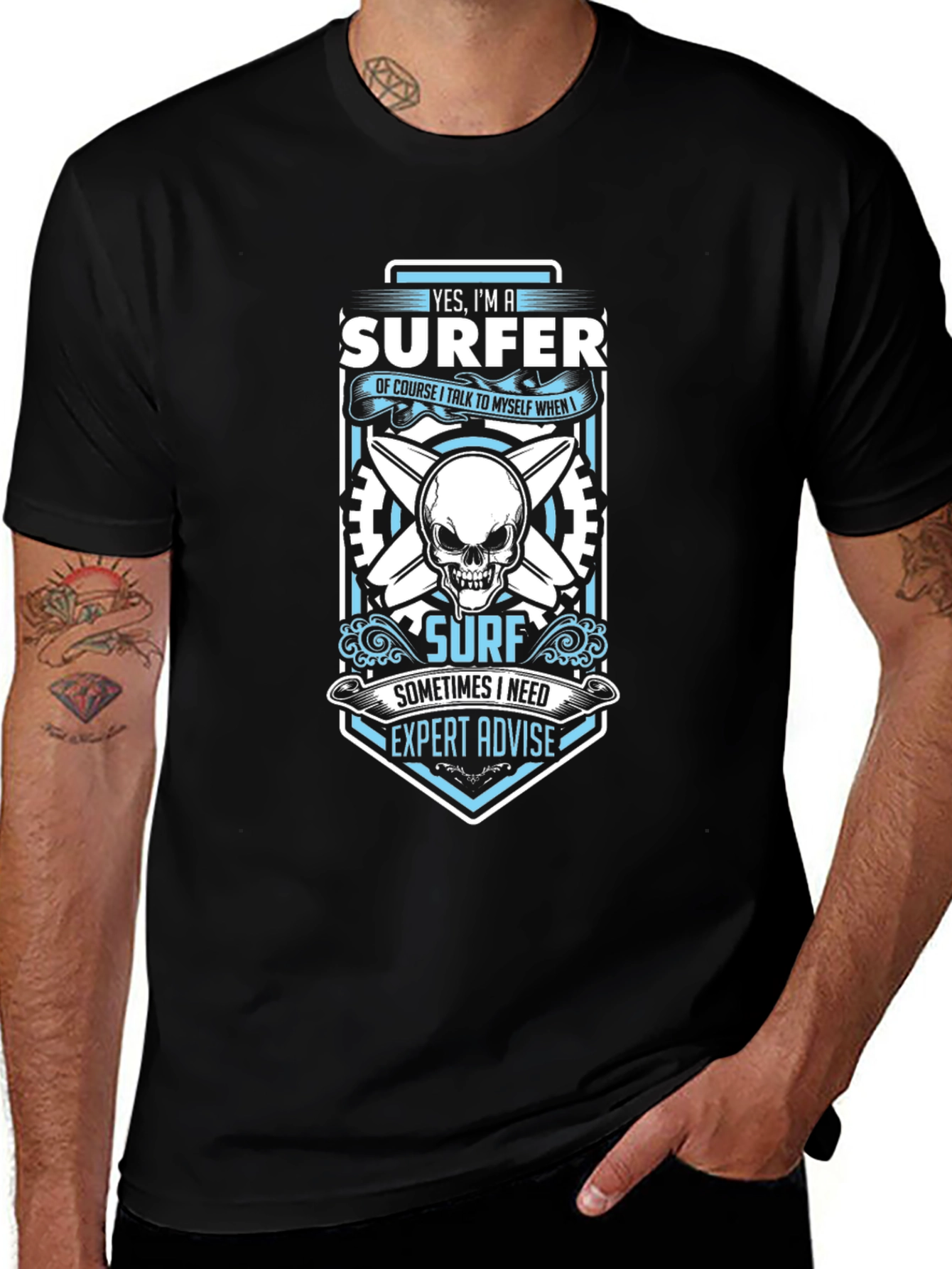 Surfer Skull Graphic T-Shirt - Black