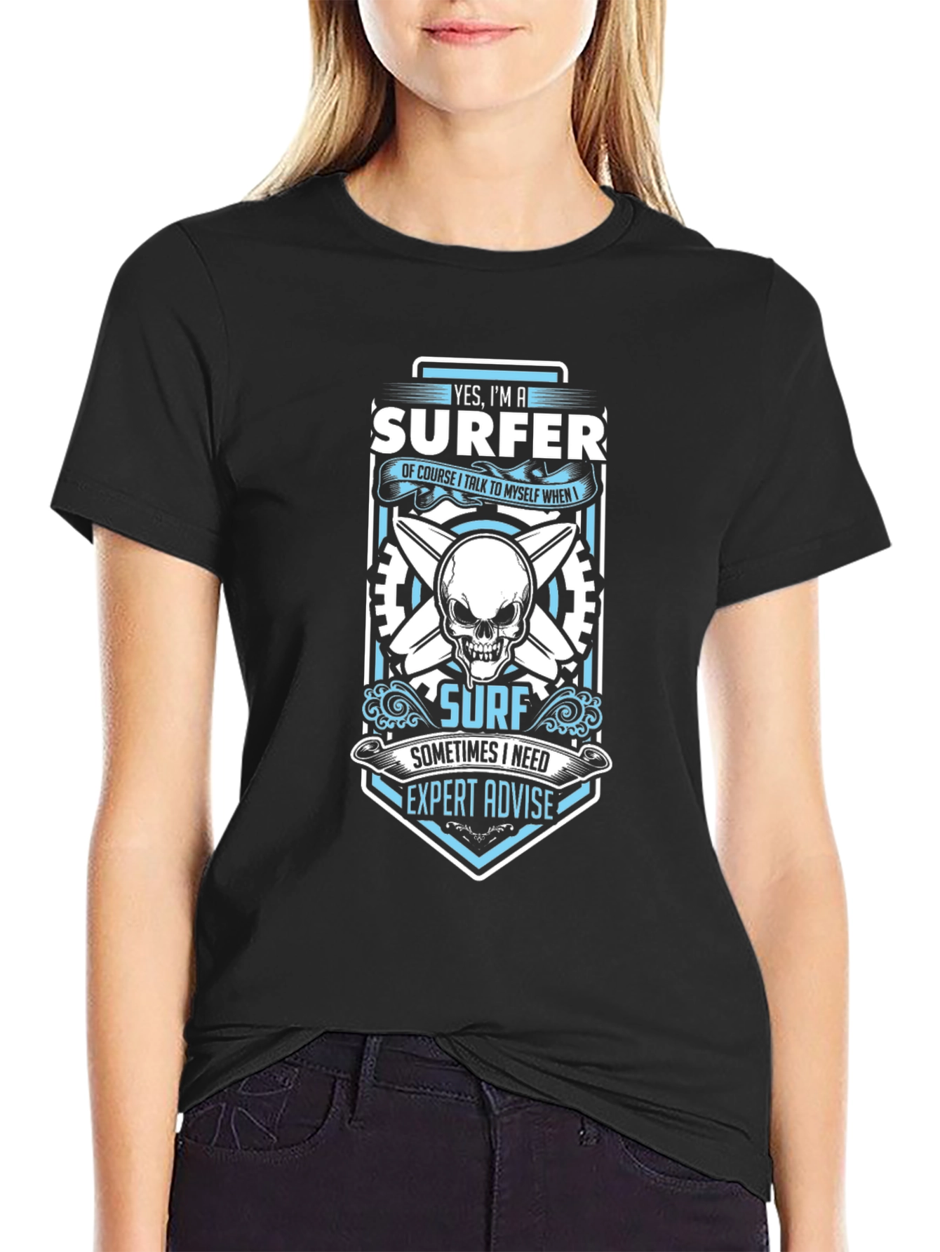 Surfer Skull Graphic T-Shirt - Black