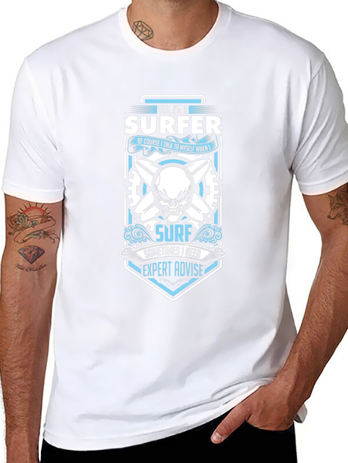 Surfer Skull Graphic T-Shirt - Black