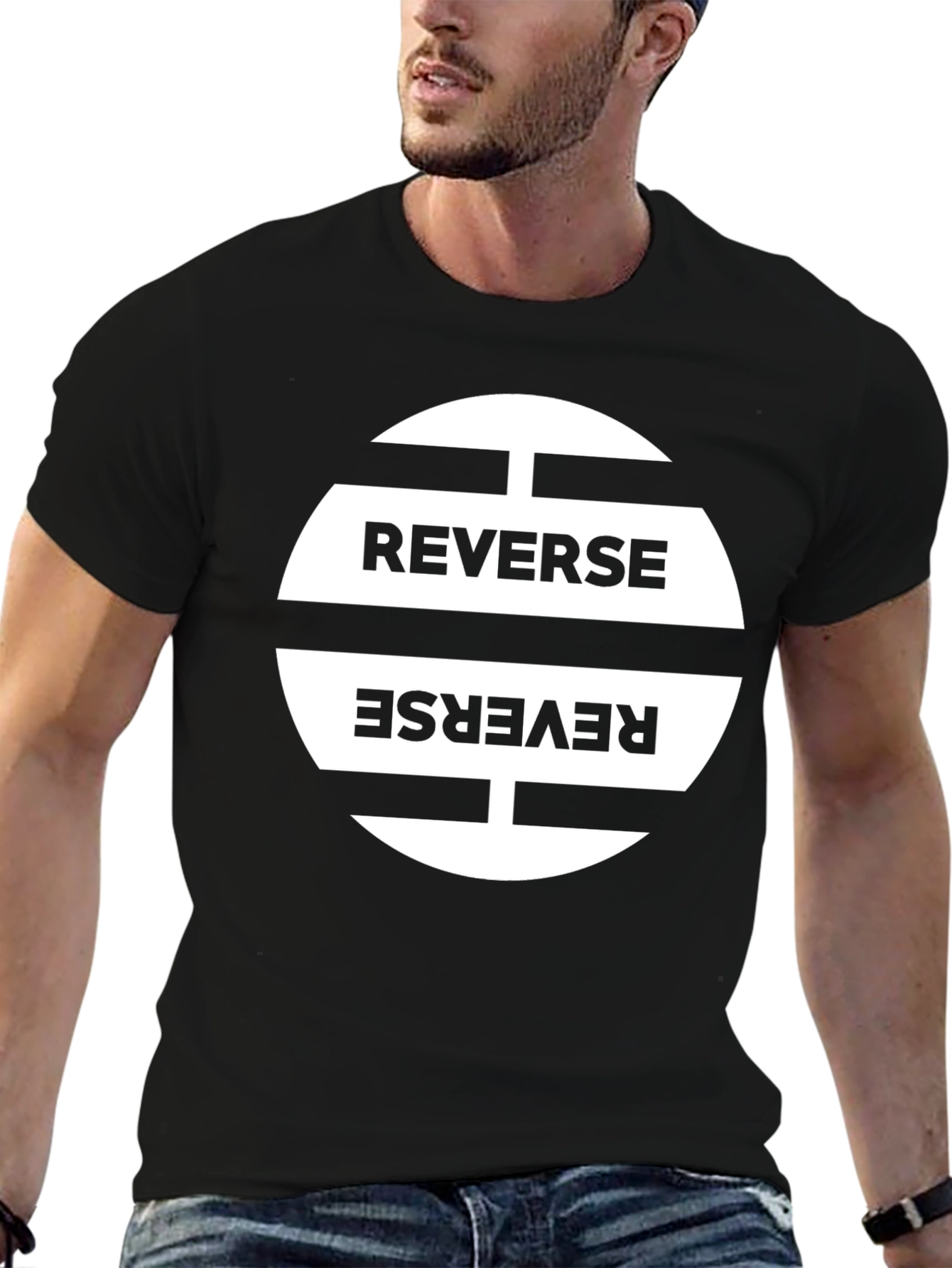 Reverse Graphic Print Black T-Shirt