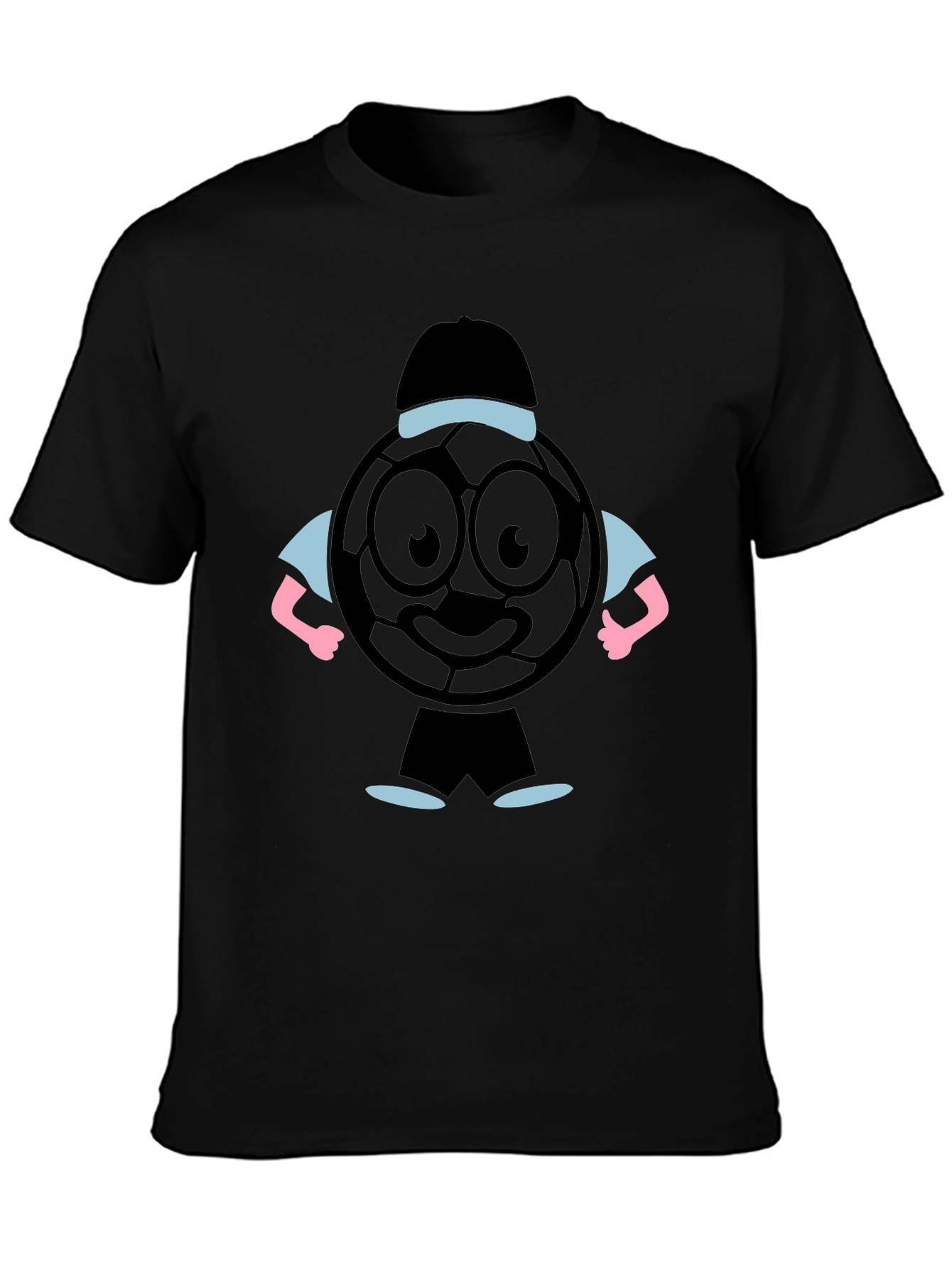 Cartoon Soccer Ball Graphic Tee - Black T-Shirt