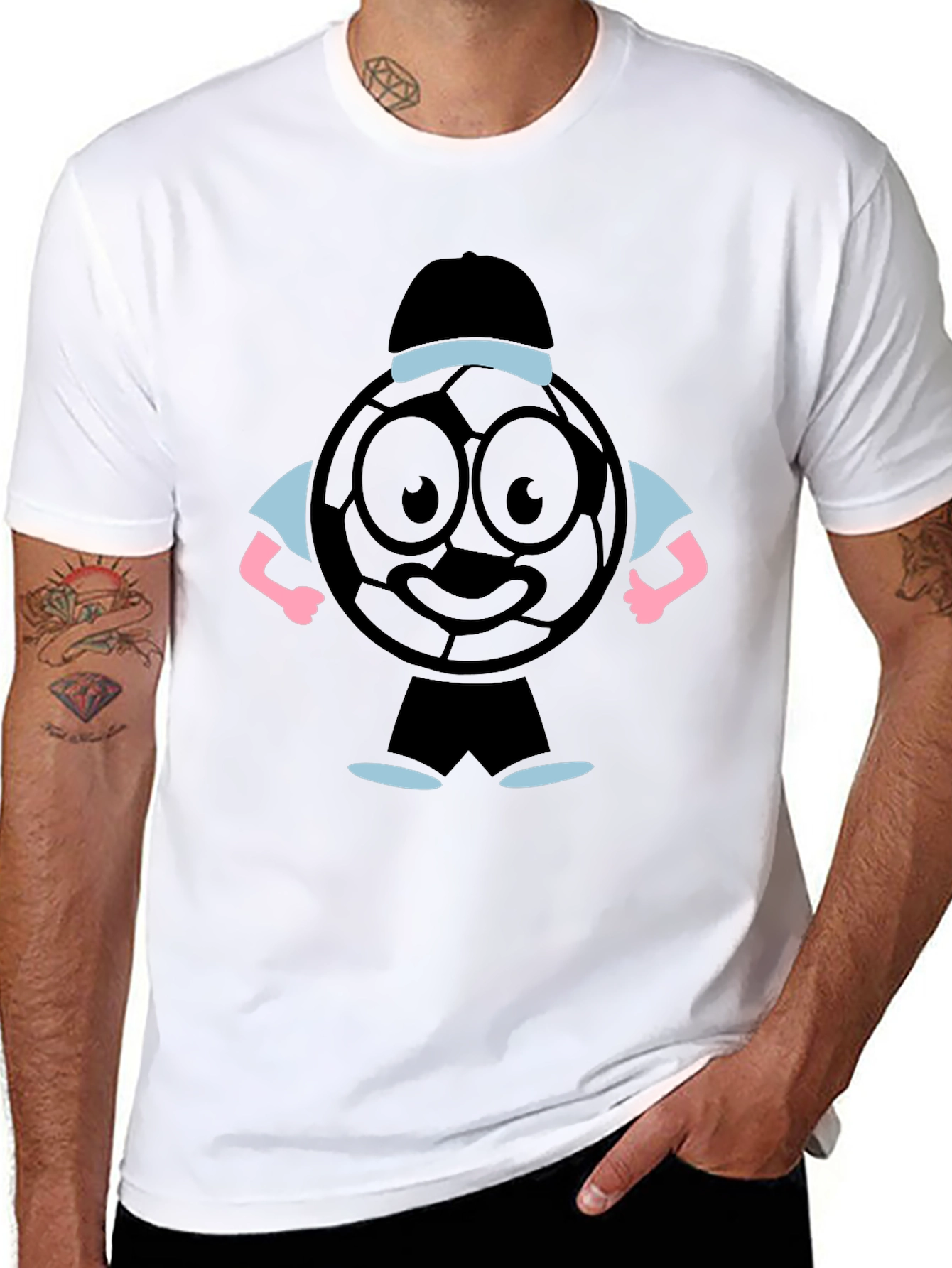 Cartoon Soccer Ball Graphic Tee - Black T-Shirt