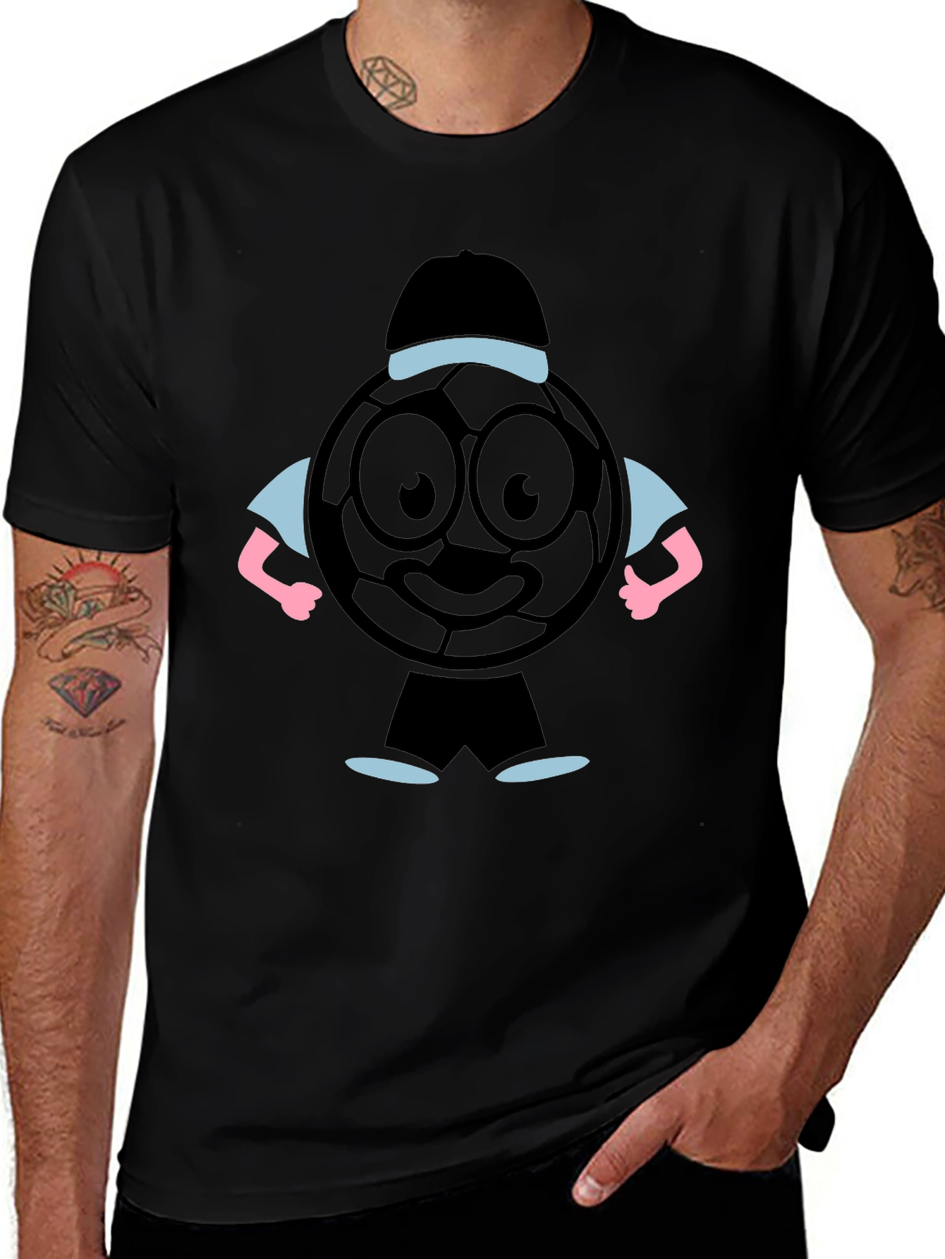 Cartoon Soccer Ball Graphic Tee - Black T-Shirt