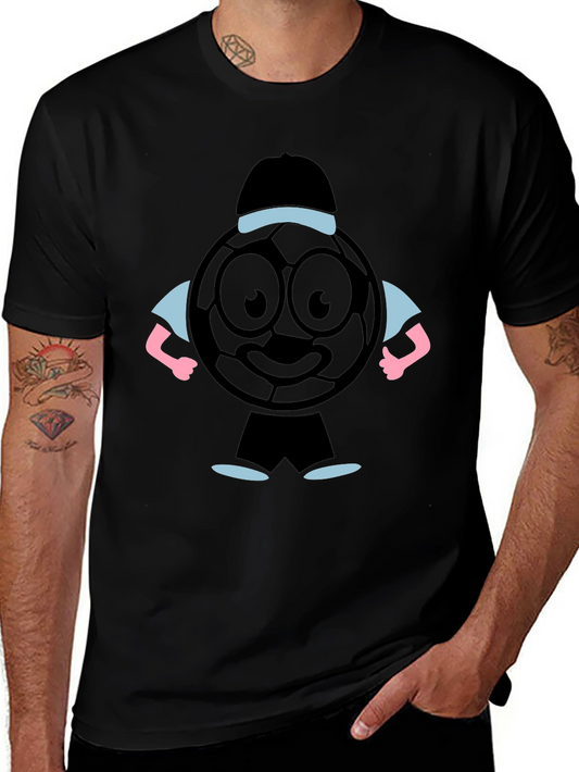 Cartoon Soccer Ball Graphic Tee - Black T-Shirt
