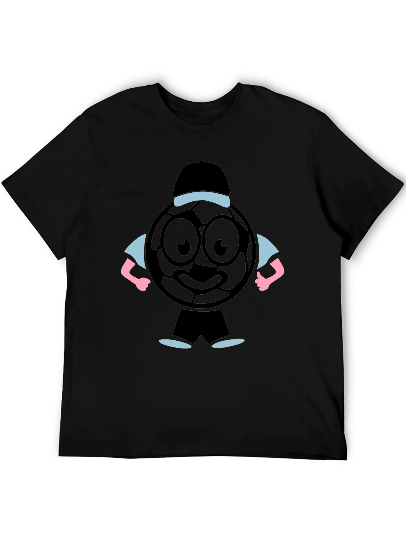 Cartoon Soccer Ball Graphic Tee - Black T-Shirt
