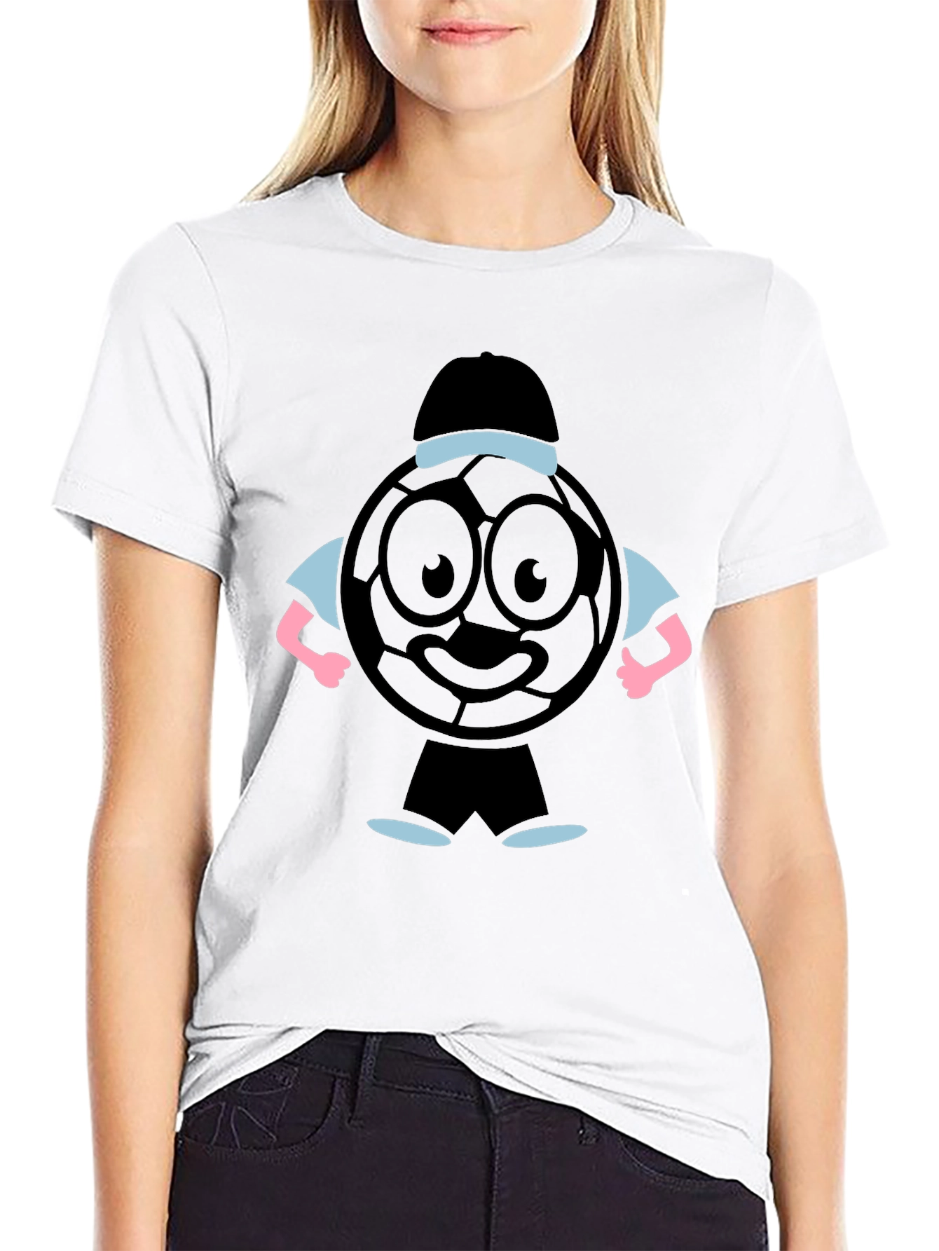 Cartoon Soccer Ball Graphic Tee - Black T-Shirt