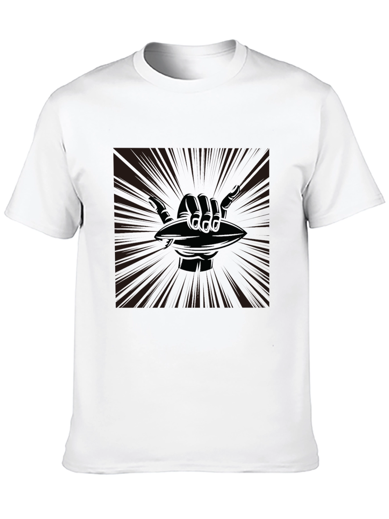 Shaka Hand Football Graphic Tee - Casual Black T-Shirt