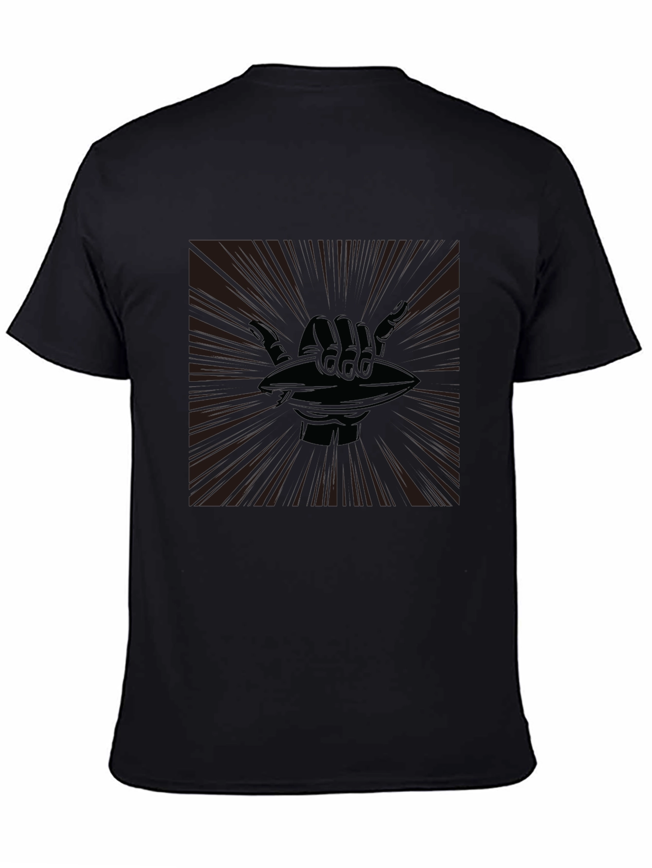 Shaka Hand Football Graphic Tee - Casual Black T-Shirt