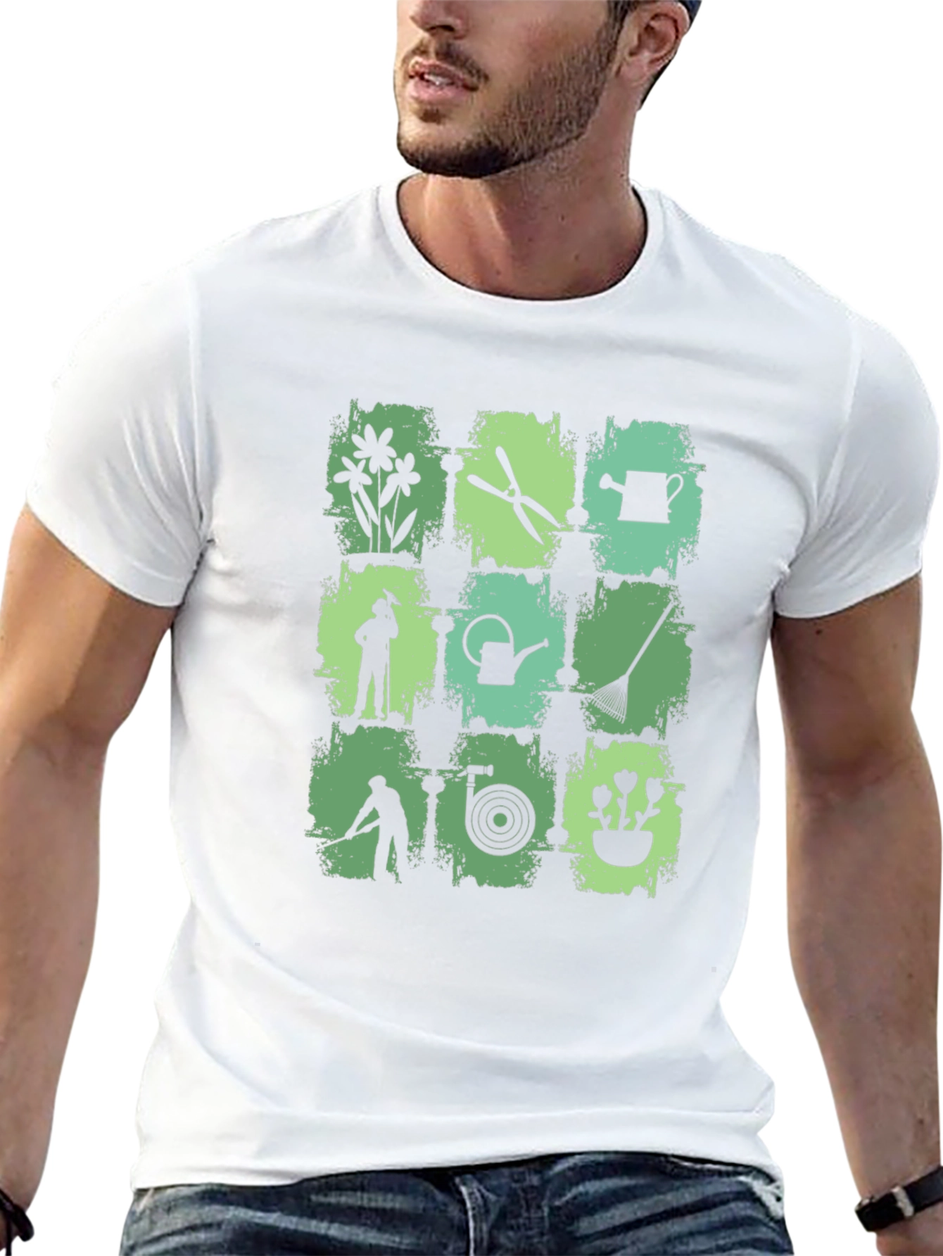 Gardening Tools Graphic Print Crew Neck T-Shirt