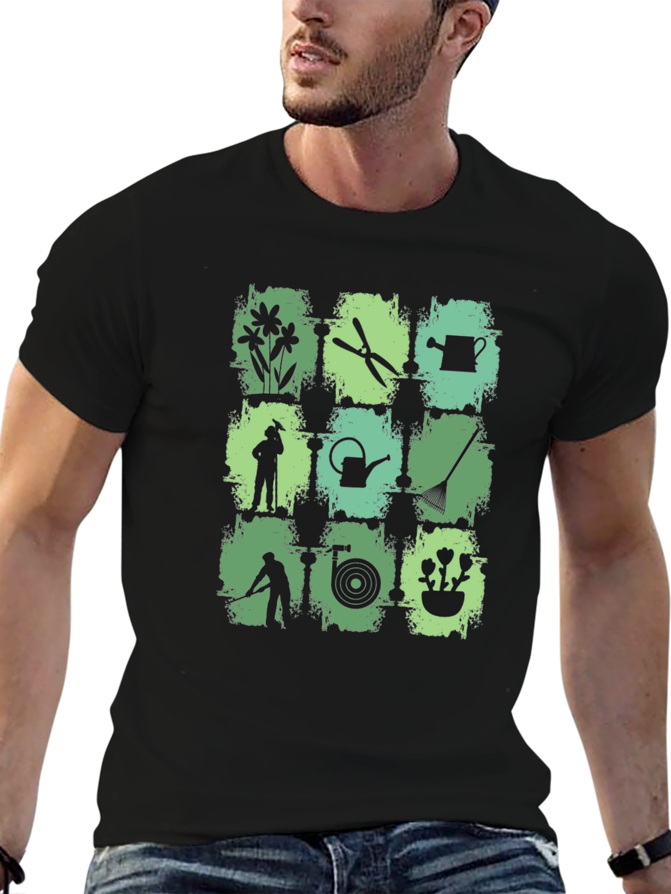 Gardening Tools Graphic Print Crew Neck T-Shirt