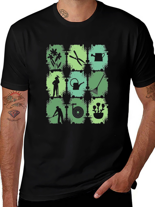 Gardening Tools Graphic Print Crew Neck T-Shirt