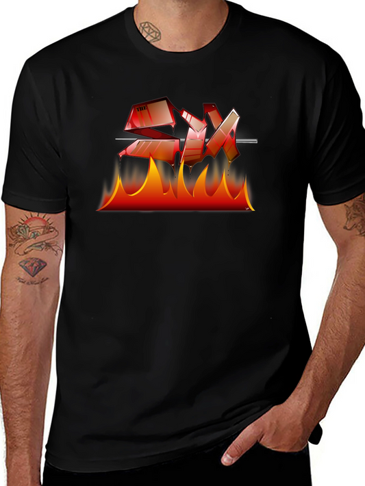 Fiery Graphic Tee - Bold Design on Black Cotton Shirt