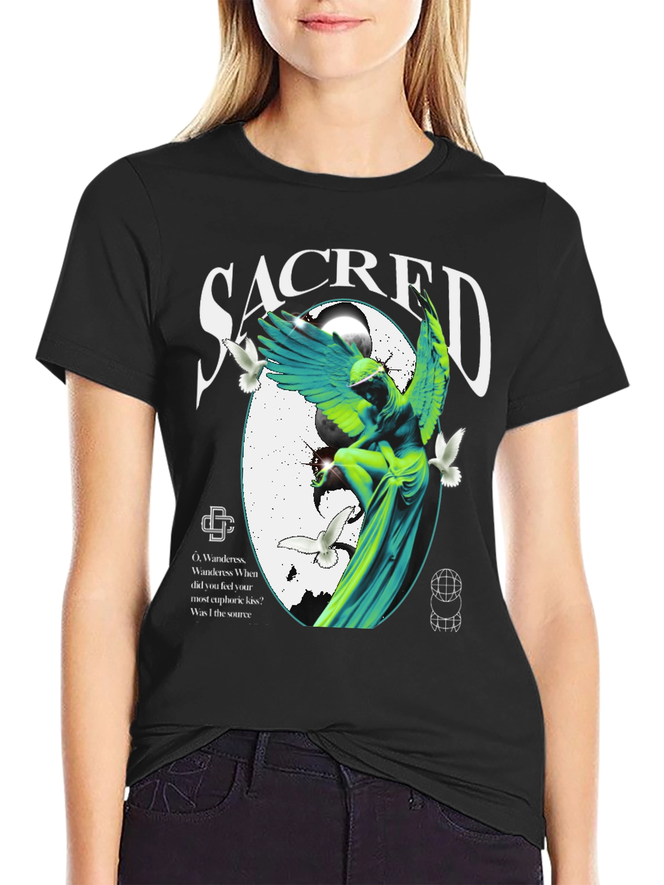 Sacred Angel Graphic Black T-Shirt