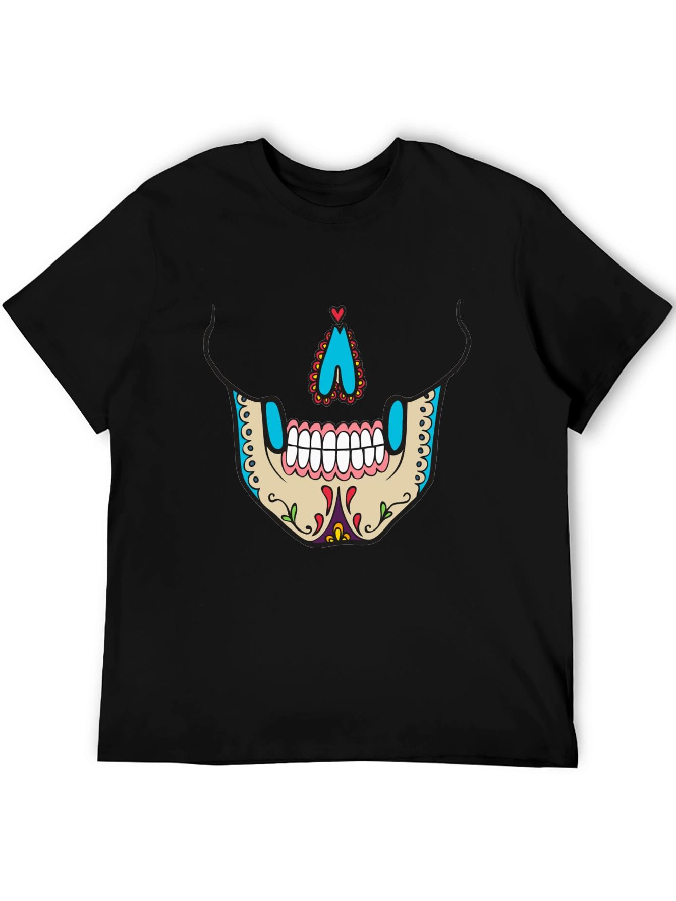 Sugar Skull Face Graphic Tee - Mens Black T-Shirt