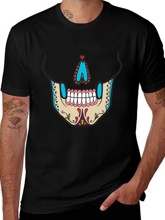 Sugar Skull Face Graphic Tee - Mens Black T-Shirt
