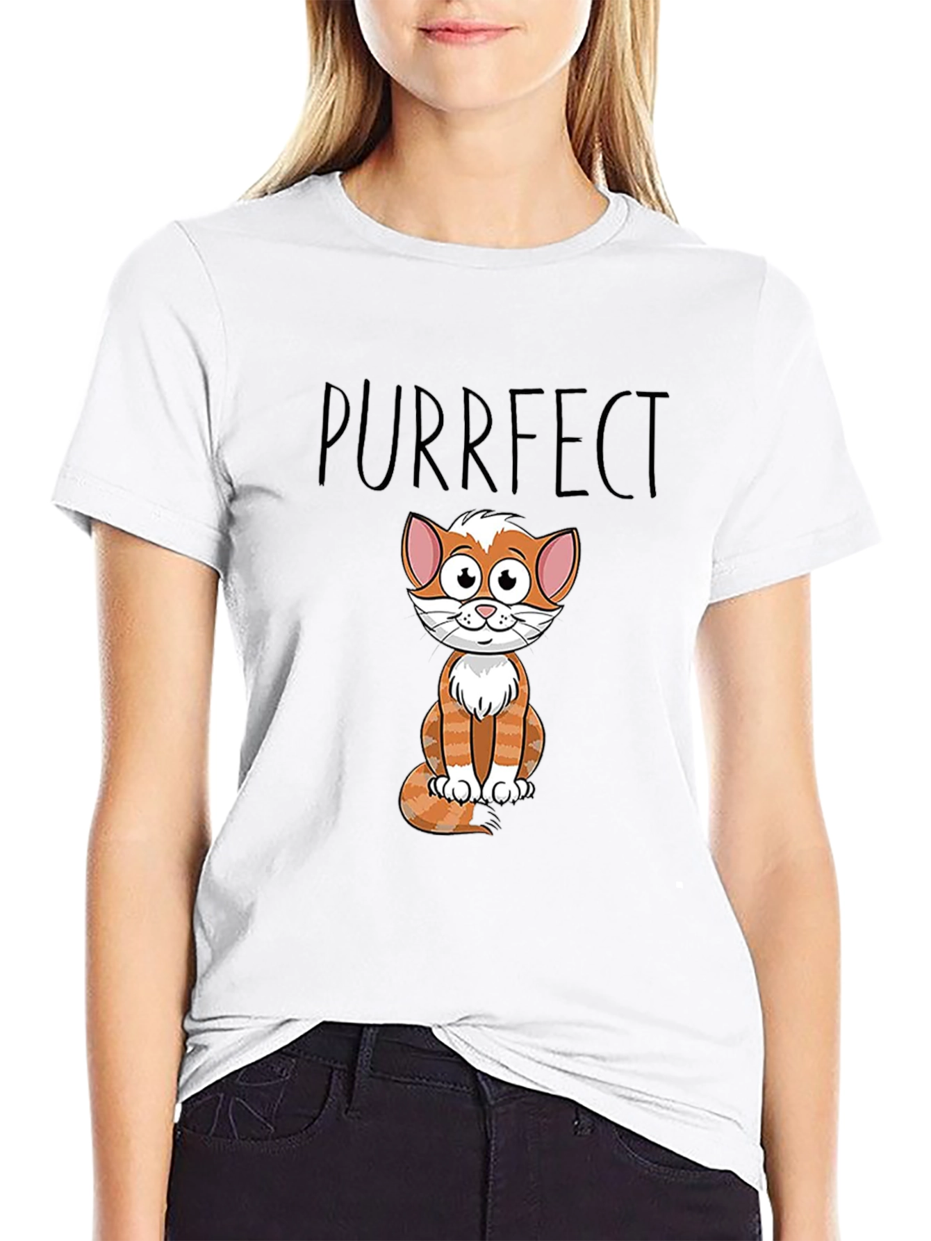 Purrfect Cat Graphic T-Shirt - Black