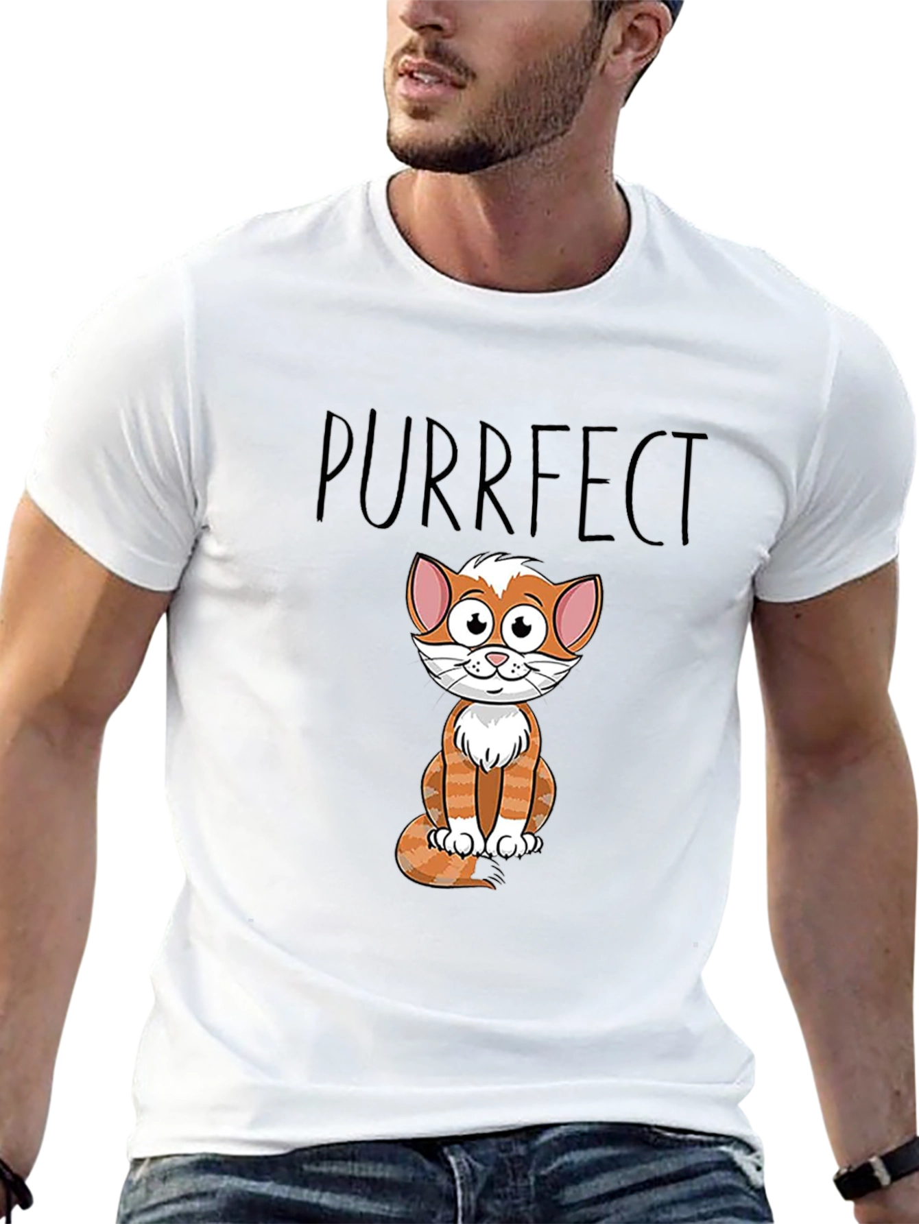 Purrfect Cat Graphic T-Shirt - Black