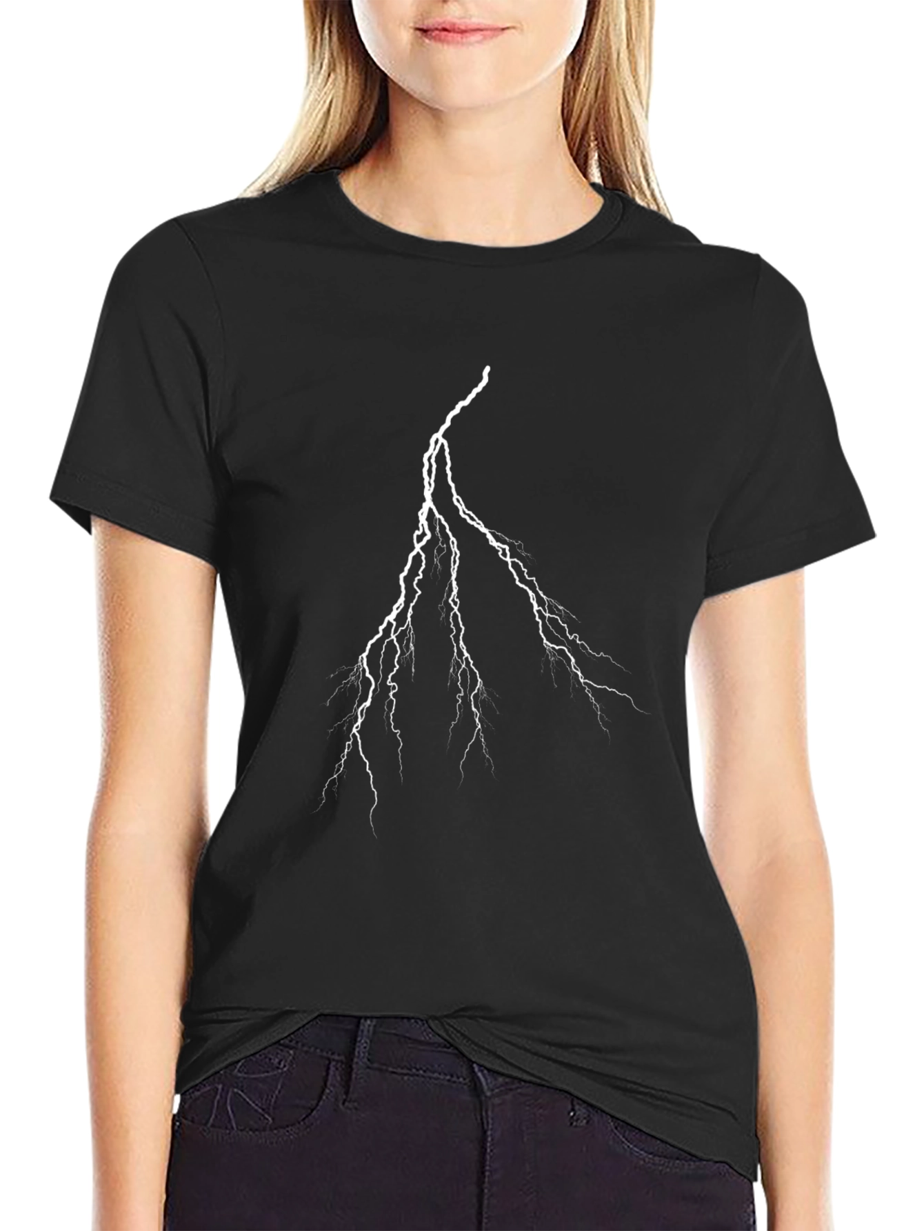 Lightning Bolt Graphic Tee - Black Cotton T-Shirt