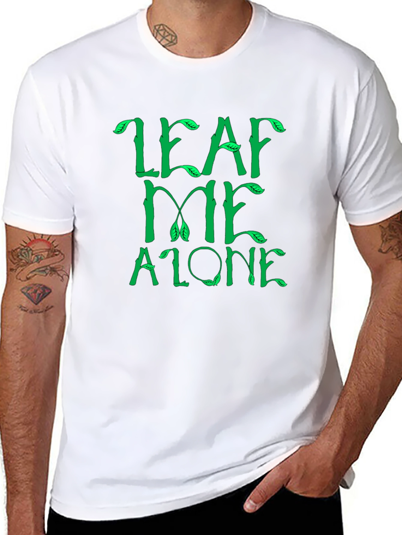 Leaf Me Alone Graphic Tee - Black Cotton T-Shirt