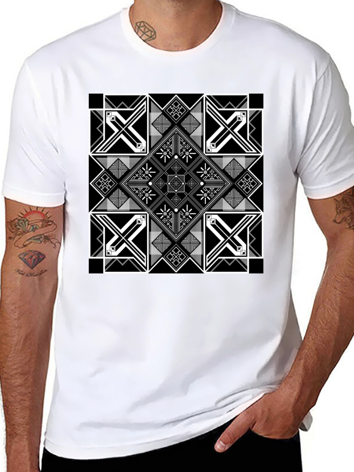 Geometric Pattern Black T-Shirt